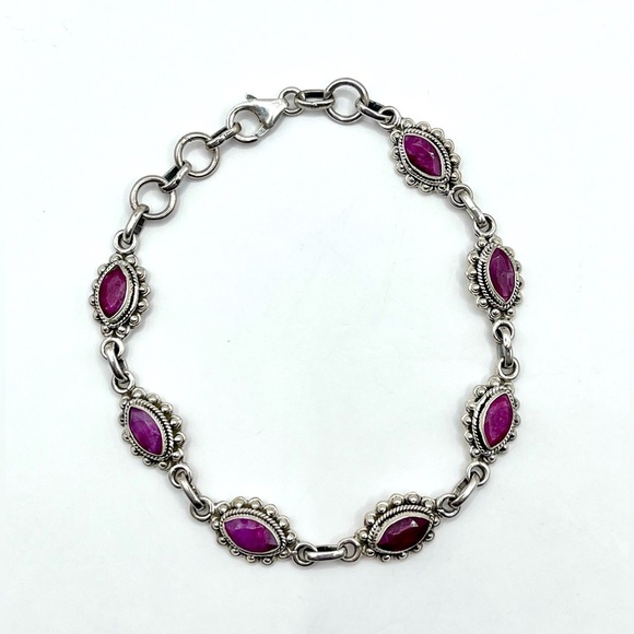 7 CT Marquis Cut Genuine Ruby 925 Sterling Silver Vintage Bracelet - Picture 3 of 3